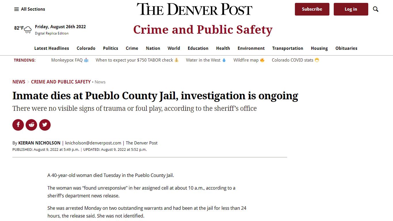 Inmate dies at Pueblo County Jail, investigation is ongoing